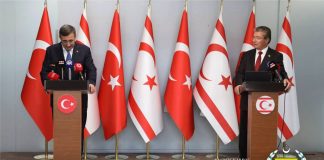 BAŞBAKAN ÜNAL ÜSTEL İLE TÜRKİYE CUMHURİYETİ CUMHURBAŞKANI YARDIMCISI CEVDET YILMAZ, ERCAN HAVALİMANI’NDA ORTAK BASIN AÇIKLAMASI YAPTI
