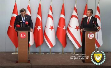BAŞBAKAN ÜNAL ÜSTEL İLE TÜRKİYE CUMHURİYETİ CUMHURBAŞKANI YARDIMCISI CEVDET YILMAZ, ERCAN HAVALİMANI’NDA ORTAK BASIN AÇIKLAMASI YAPTI